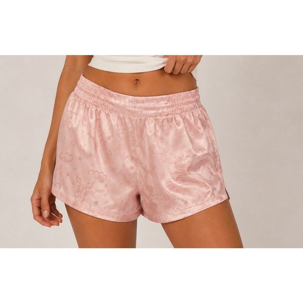 Savage X Fenty Pink Satin Pajama Shorts Y2K Coquette Lounge Small